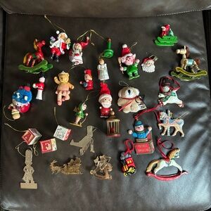 Vintage Collected Christmas Ornaments Wood Clay Elves Santa Horses Misc. 30